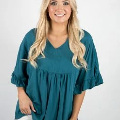 Andree By Unit Teal Ruffle Sleeve Top