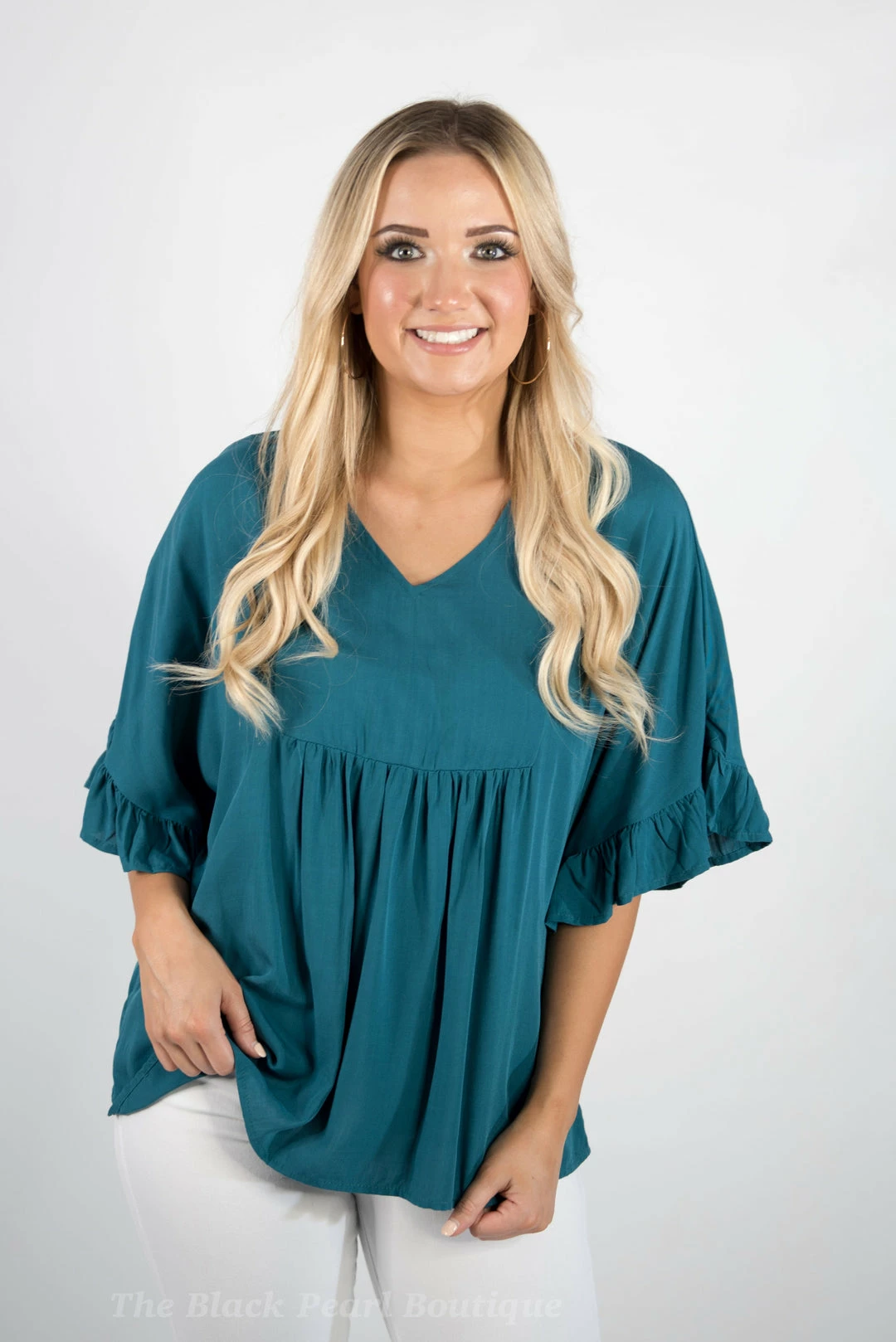 Andree By Unit Teal Ruffle Sleeve Top 1 Andree By Unit Teal Ruffle Sleeve Top
