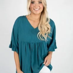 Andree By Unit Teal Ruffle Sleeve Top
