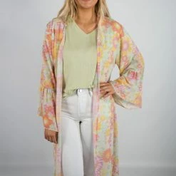 Peach Love Sky Blue Floral Kimono