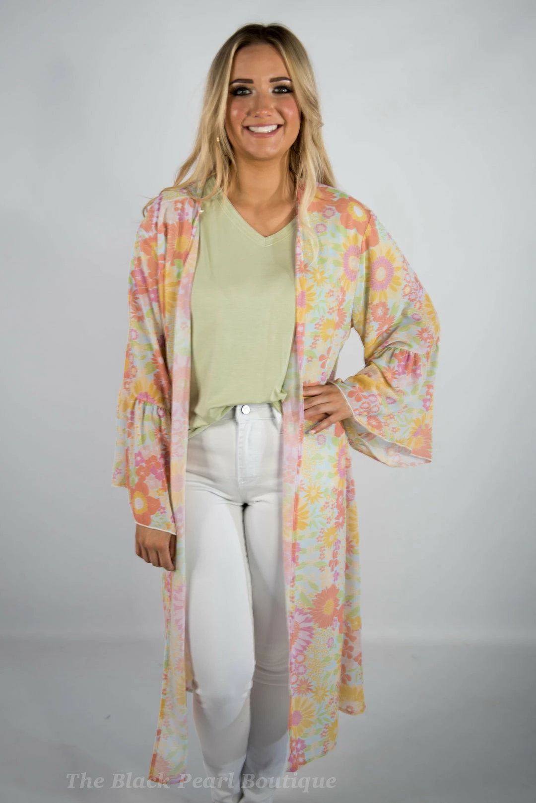 Peach Love Sky Blue Floral Kimono 1 Peach Love Sky Blue Floral Kimono