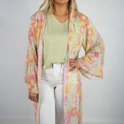 Peach Love Sky Blue Floral Kimono