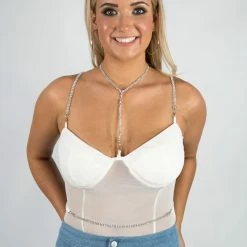 Fashion Wildcat White Rhinestone Bodysuit