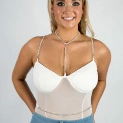 Fashion Wildcat White Rhinestone Bodysuit