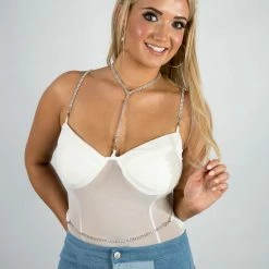 Fashion Wildcat White Rhinestone Bodysuit