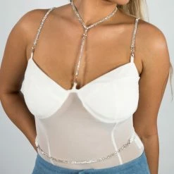 Fashion Wildcat White Rhinestone Bodysuit