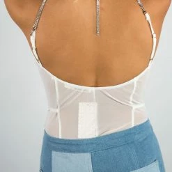 Fashion Wildcat White Rhinestone Bodysuit