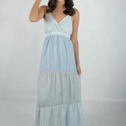 Peach Love Blue Color Block Maxi Dress New Arrivals