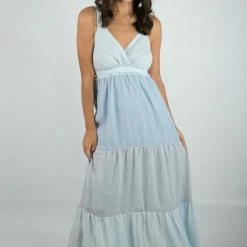 Peach Love Blue Color Block Maxi Dress New Arrivals