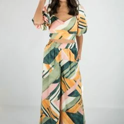 Entro Colorful Abstract High Waist Pants