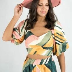 Entro Colorful Abstract Print Crop Top New Arrivals