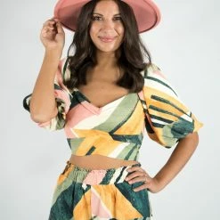 Entro Colorful Abstract Print Crop Top New Arrivals