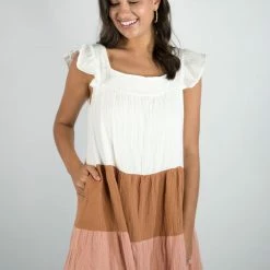 Peach Love Color Block Dress