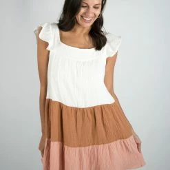 Peach Love Color Block Dress