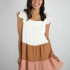 Peach Love Color Block Dress