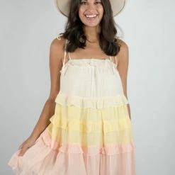 Peach Love Taupe/Yellow/Pink Ruffled Dress New Arrivals