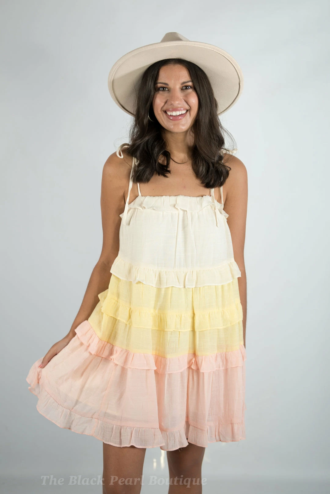Peach Love Taupe/Yellow/Pink Ruffled Dress New Arrivals 2 Peach Love Taupe/Yellow/Pink Ruffled Dress New Arrivals