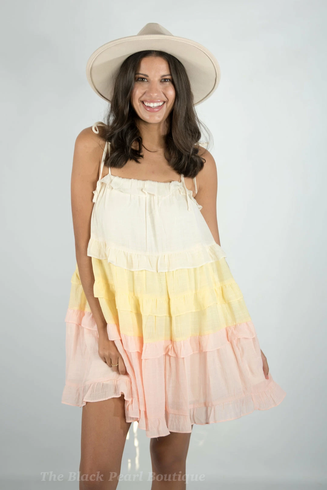 Peach Love Taupe/Yellow/Pink Ruffled Dress New Arrivals 4 Peach Love Taupe/Yellow/Pink Ruffled Dress New Arrivals