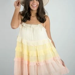 Peach Love Taupe/Yellow/Pink Ruffled Dress New Arrivals 11 Peach Love Taupe/Yellow/Pink Ruffled Dress New Arrivals