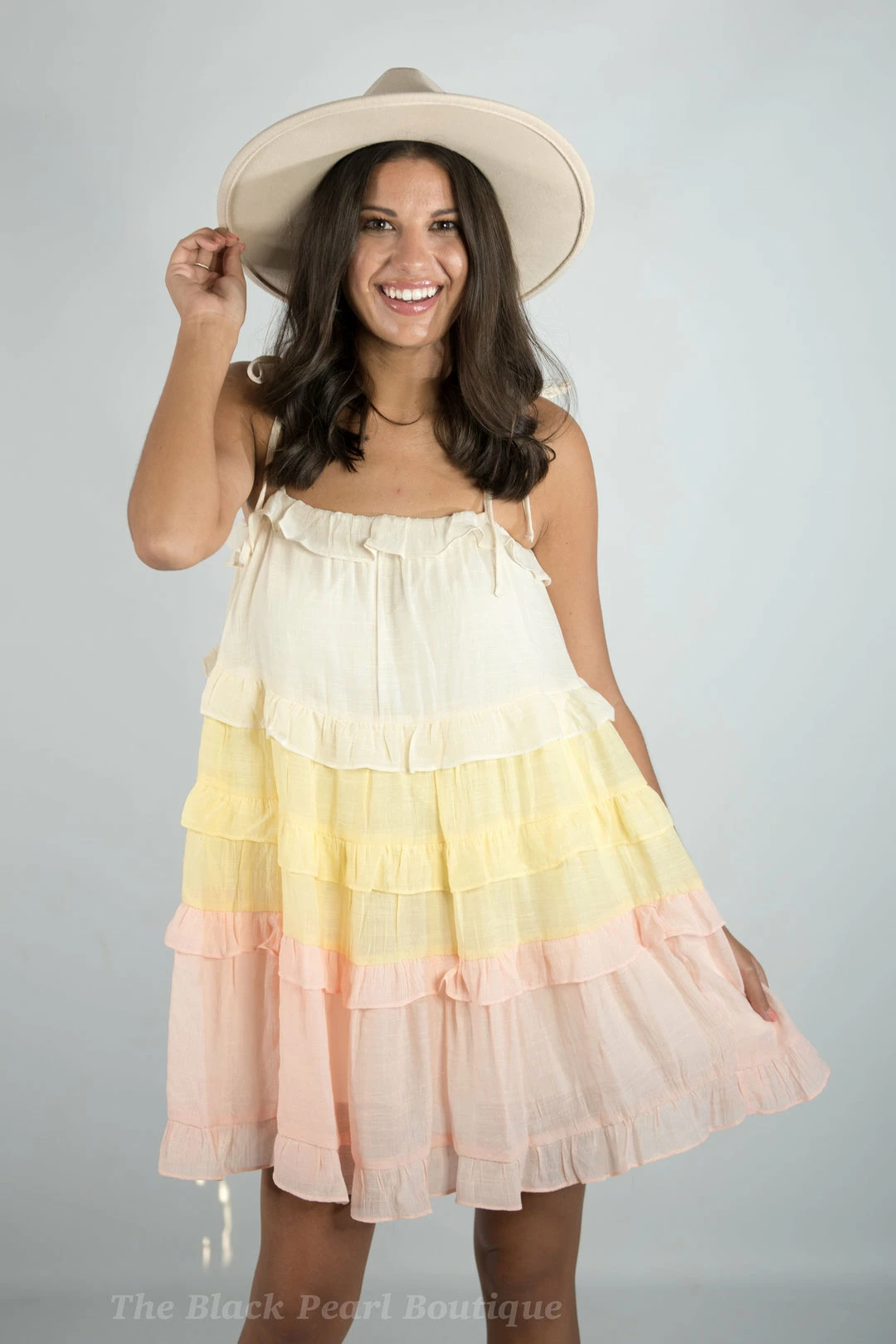 Peach Love Taupe/Yellow/Pink Ruffled Dress New Arrivals 6 Peach Love Taupe/Yellow/Pink Ruffled Dress New Arrivals