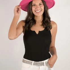 Very J Black Ribbed Bodysuit