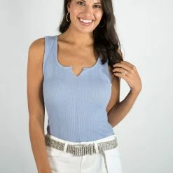 Very J Blue Ribbed Bodysuit