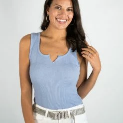 Very J Blue Ribbed Bodysuit