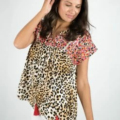 Andree By Unit Leopard Embroidered Babydoll Top New Arrivals