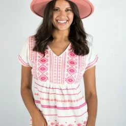 Andree By Unit New Arrivals Ivory/Magenta Embroidered Top