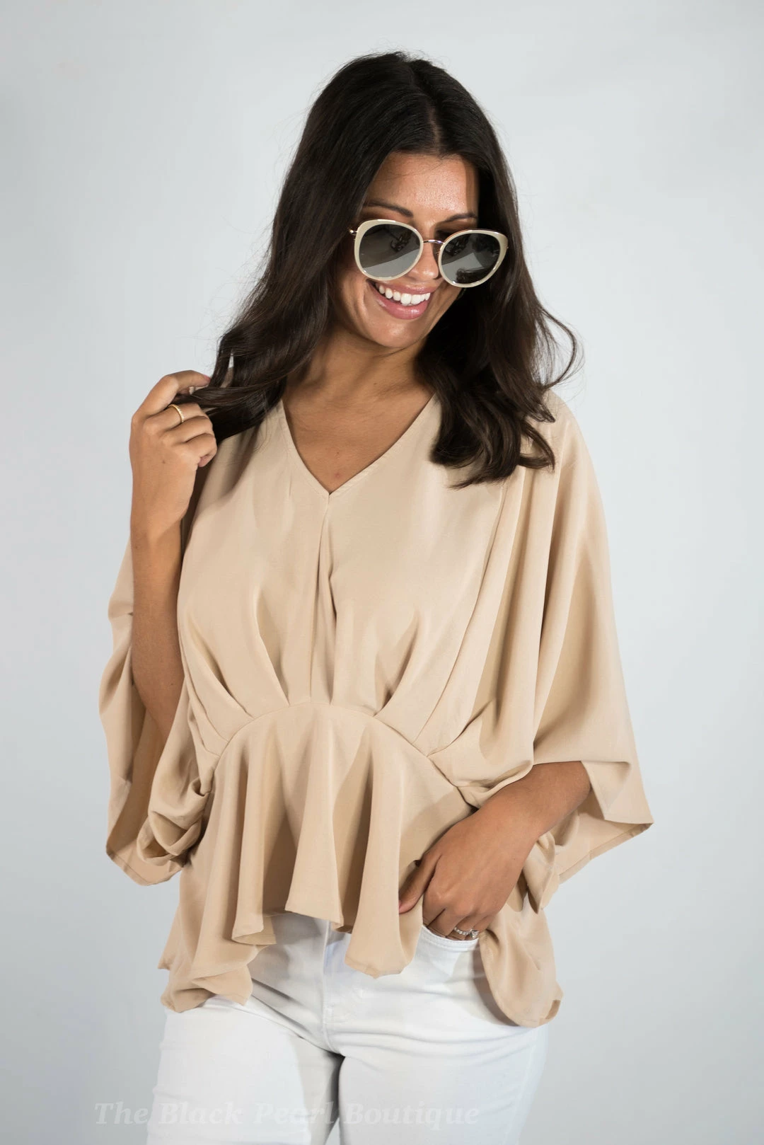 Andree By Unit New Arrivals Taupe V Neck Top 2 Andree By Unit New Arrivals Taupe V Neck Top