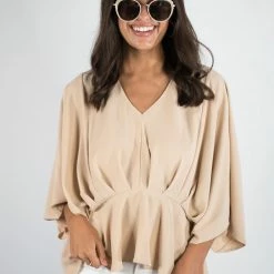 Andree By Unit New Arrivals Taupe V Neck Top