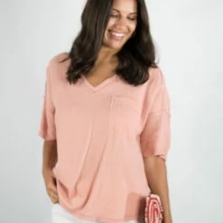 Very J Blush Frayed Pocket Top New Arrivals