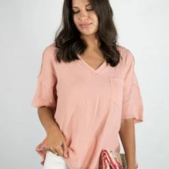 Very J Blush Frayed Pocket Top New Arrivals