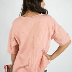 Very J Blush Frayed Pocket Top New Arrivals