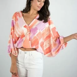Entro New Arrivals Printed V Neck Top