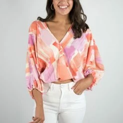 Entro New Arrivals Printed V Neck Top