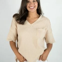 Very J Natural Frayed Pocket Top New Arrivals