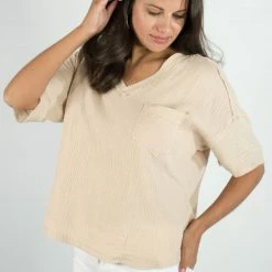 Very J Natural Frayed Pocket Top New Arrivals