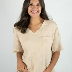 Very J Natural Frayed Pocket Top New Arrivals