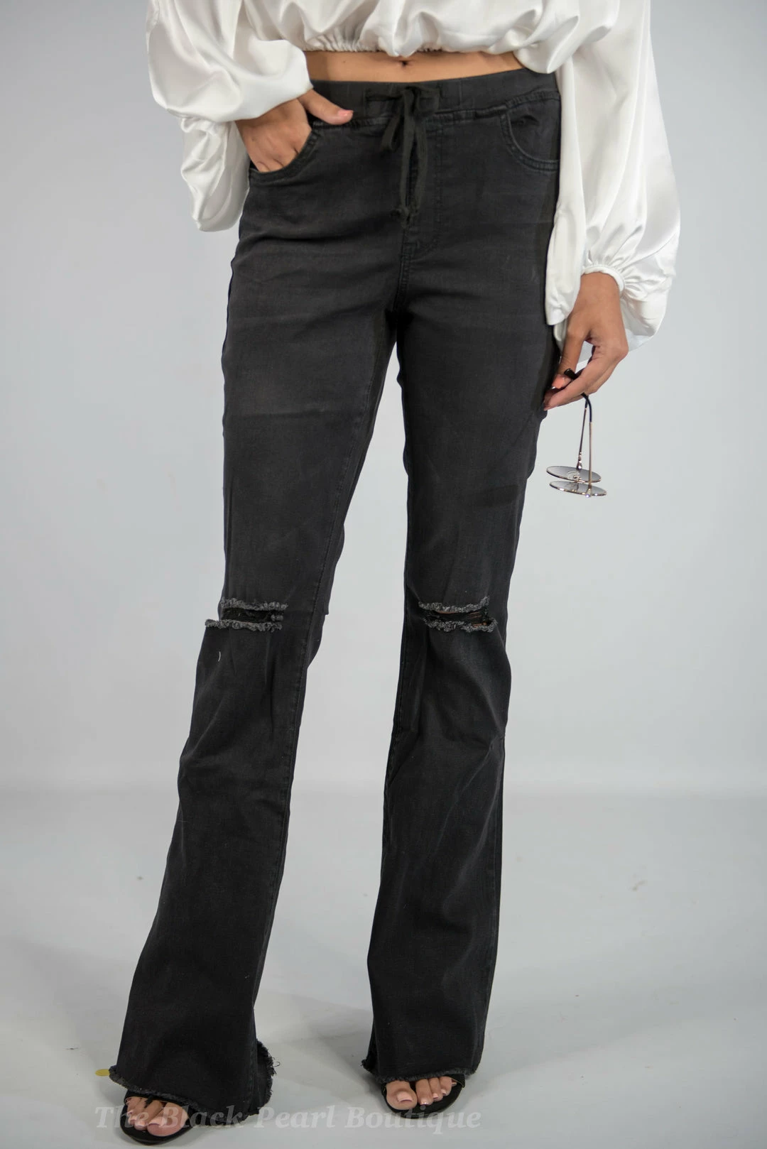 YMI High Rise Black Flare Jogger Pants 1 YMI High Rise Black Flare Jogger Pants