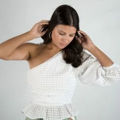 Entro New Arrivals White Gingham One Shoulder Top 11 Entro New Arrivals White Gingham One Shoulder Top