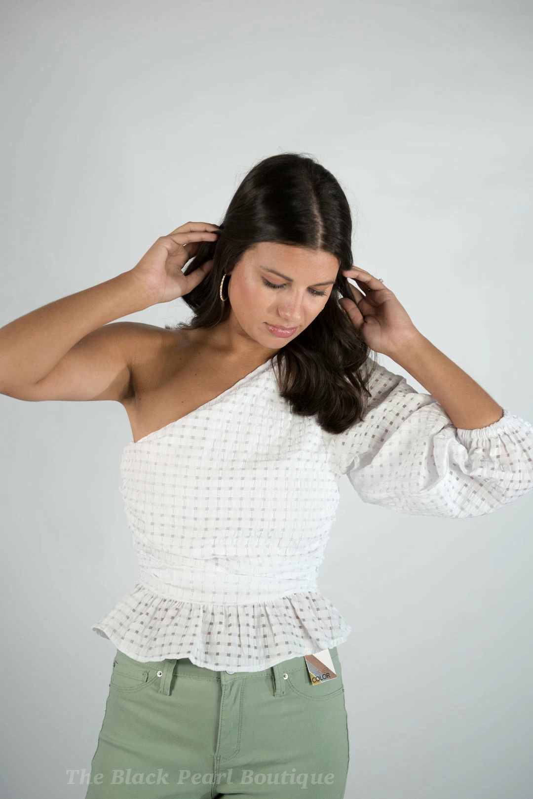 Entro New Arrivals White Gingham One Shoulder Top 5 Entro New Arrivals White Gingham One Shoulder Top