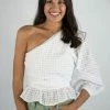 Entro New Arrivals White Gingham One Shoulder Top