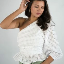 Entro New Arrivals White Gingham One Shoulder Top 9 Entro New Arrivals White Gingham One Shoulder Top