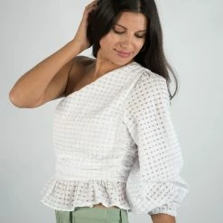 Entro New Arrivals White Gingham One Shoulder Top 12 Entro New Arrivals White Gingham One Shoulder Top