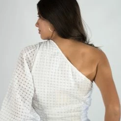 Entro New Arrivals White Gingham One Shoulder Top 10 Entro New Arrivals White Gingham One Shoulder Top
