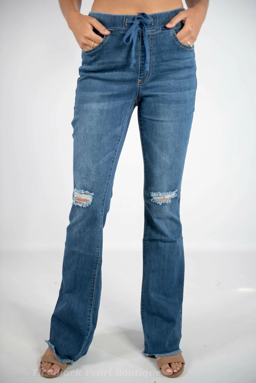 YMI High Rise Denim Flare Jogger Pants 2 YMI High Rise Denim Flare Jogger Pants