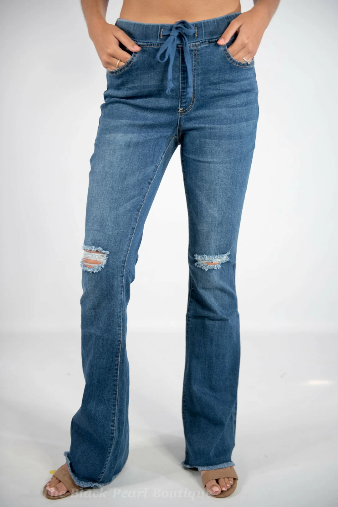 YMI High Rise Denim Flare Jogger Pants 4 YMI High Rise Denim Flare Jogger Pants