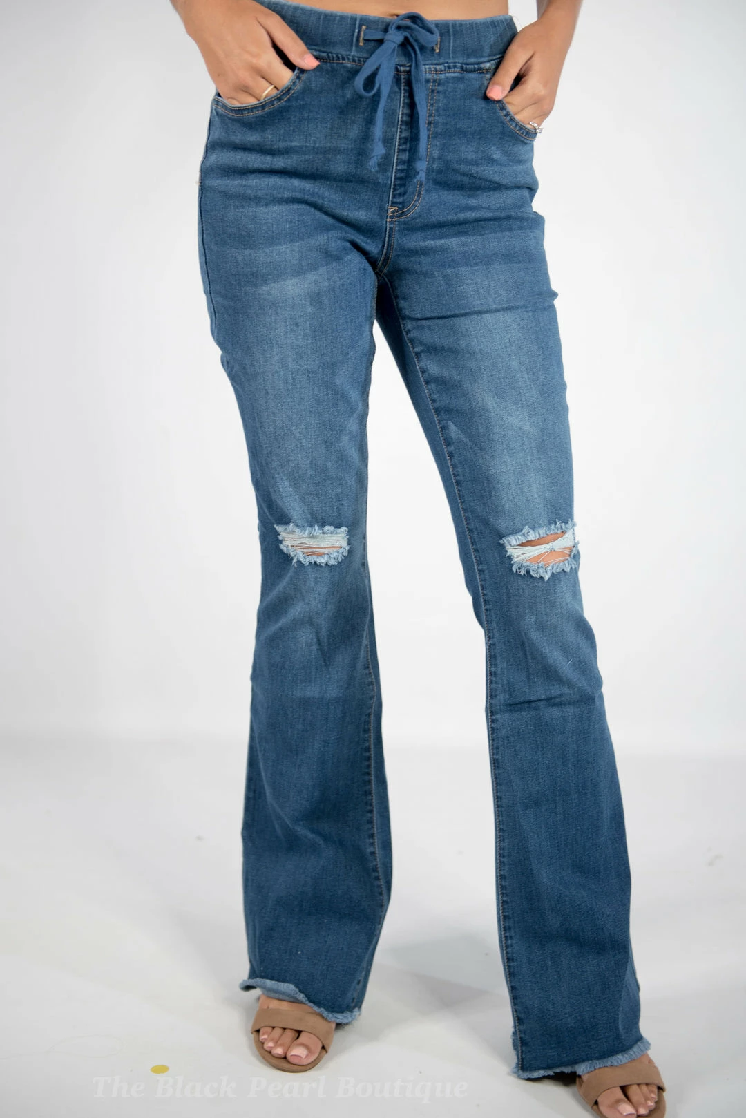 YMI High Rise Denim Flare Jogger Pants 3 YMI High Rise Denim Flare Jogger Pants