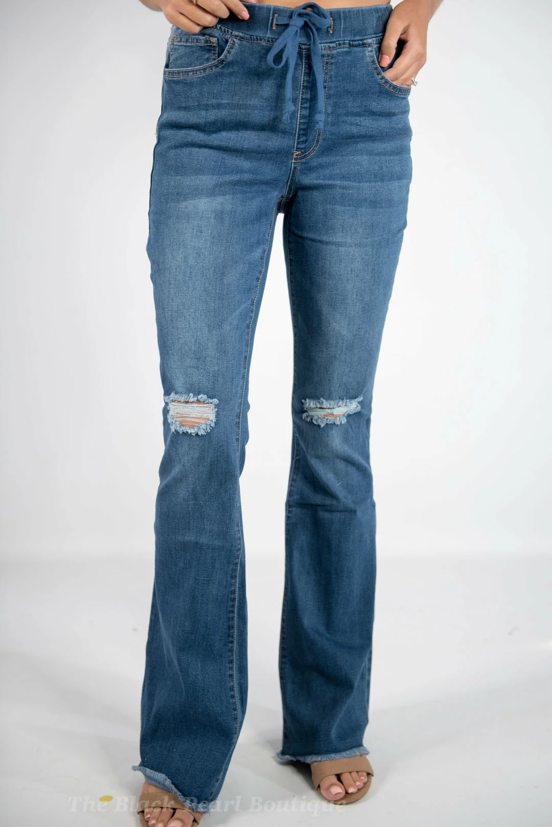 YMI High Rise Denim Flare Jogger Pants 1 YMI High Rise Denim Flare Jogger Pants